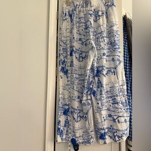 Calypso St. Barth Blue & White Coastal Print Elastic Waist pants – Size S